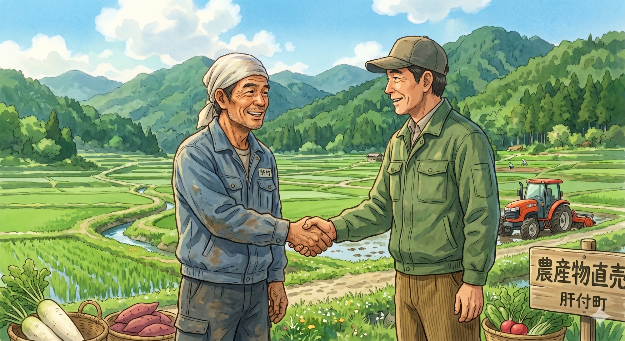 握手農家イラスト