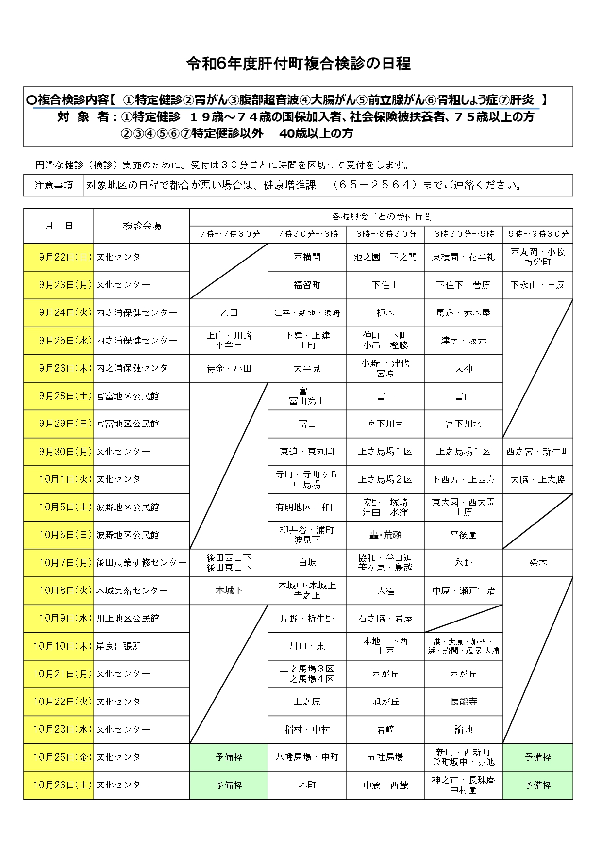 令和5年度特定健診日程表